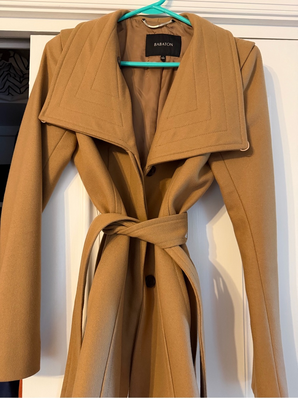 Babaton Camel Wrap Belted wool Trench with Wide Collar size Small